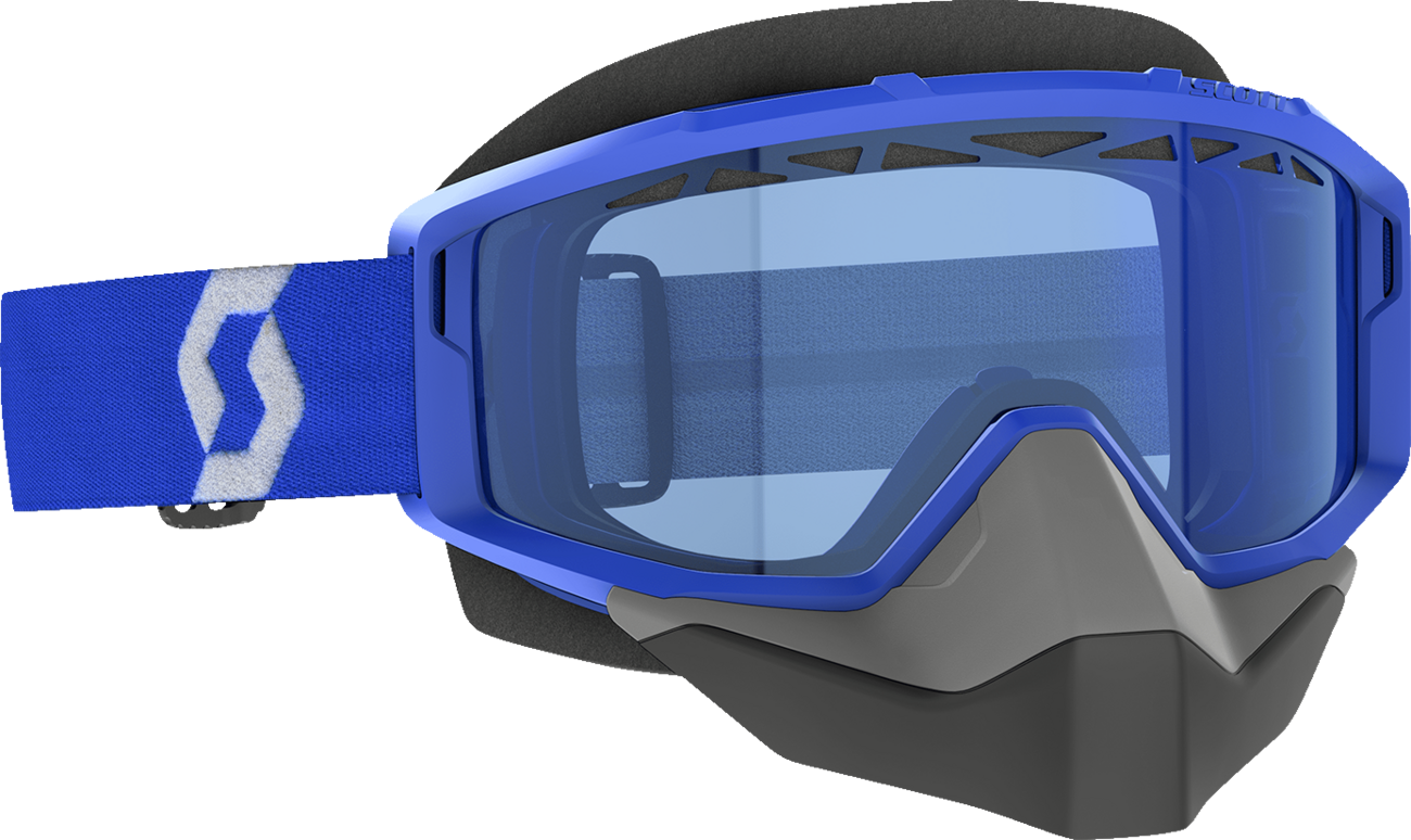 Scott Primal Snow Cross Goggle in blue and white, designed for snow sports with clear lens and adjustable strap.