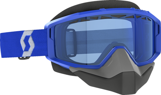 Scott Primal Snow Cross Goggle in blue and white, designed for snow sports with clear lens and adjustable strap.