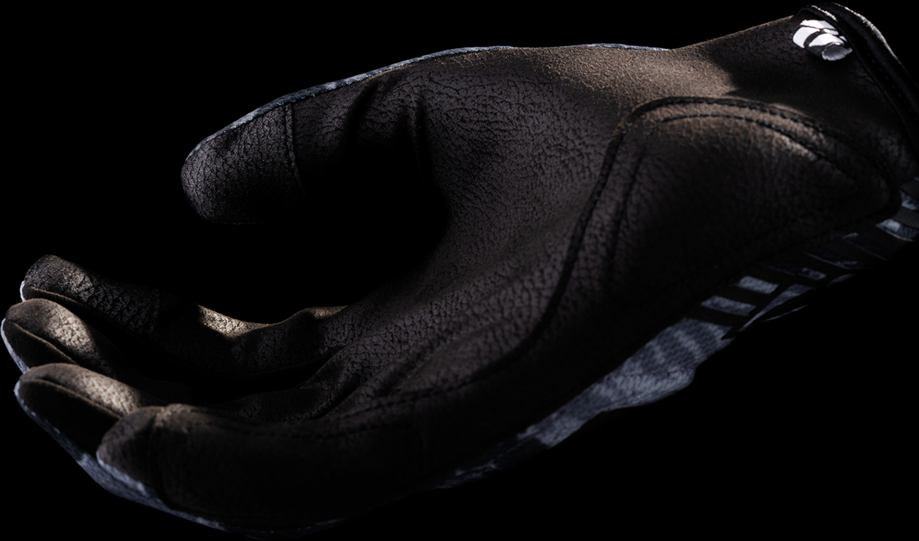 Gray ICON Hooligan™ Tiger's Blood gloves in small size with textured fingertips, designed for comfort and grip.