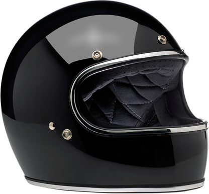Gloss black BILTWELL Gringo helmet with a sleek finish, medium size, featuring a sturdy shell and classic motorcycle helmet design.