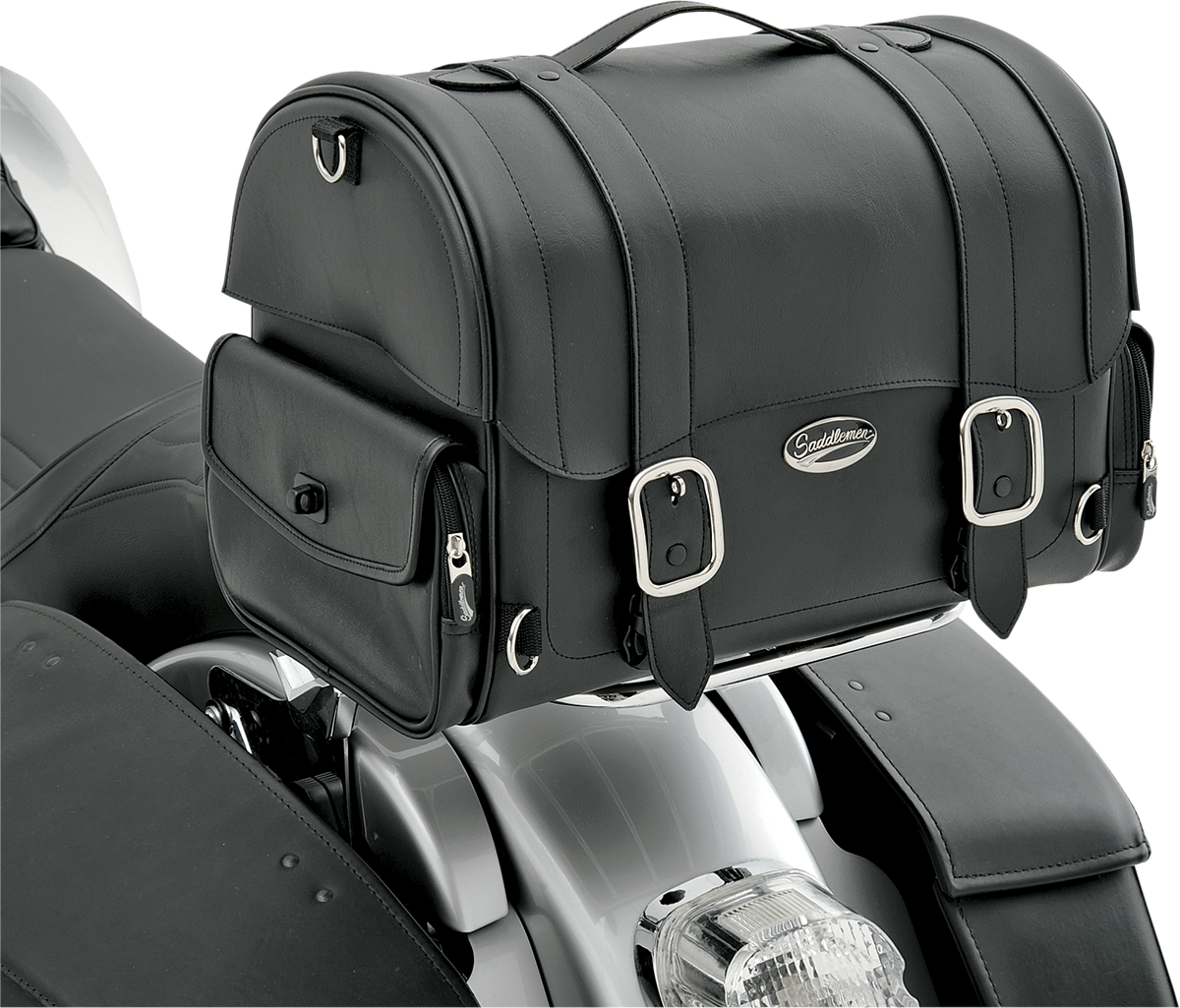Saddlemen Drifter Express Tail Bag on motorcycle seat, Saddlehyde luggage for secure and stylish motorcycle storage.