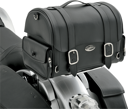 Saddlemen Drifter Express Tail Bag on motorcycle seat, Saddlehyde luggage for secure and stylish motorcycle storage.