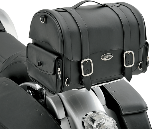 Saddlemen Drifter Express Tail Bag on motorcycle seat, Saddlehyde luggage for secure and stylish motorcycle storage.