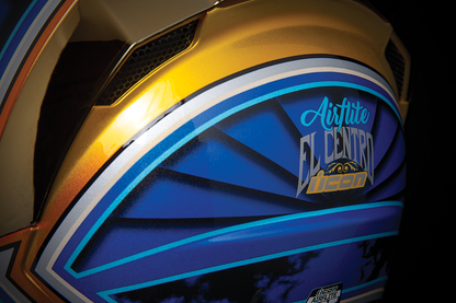 Bill's Exhausts ICON Airflite™ Helmet in El Centro Blue, medium size, with aerodynamic design and clear visor for motorcycle riding.