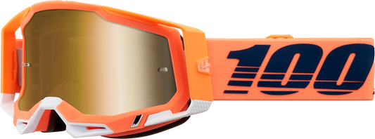 Bill's Exhausts Racecraft 2 Goggles in coral with true gold mirror lenses, designed for high-performance motorsport eyewear.