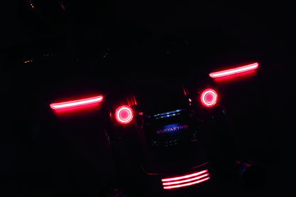 Kuryakyn Tracer LED rear turn signal inserts with red smoke lens on Harley Davidson FLHX and FLTRX models.