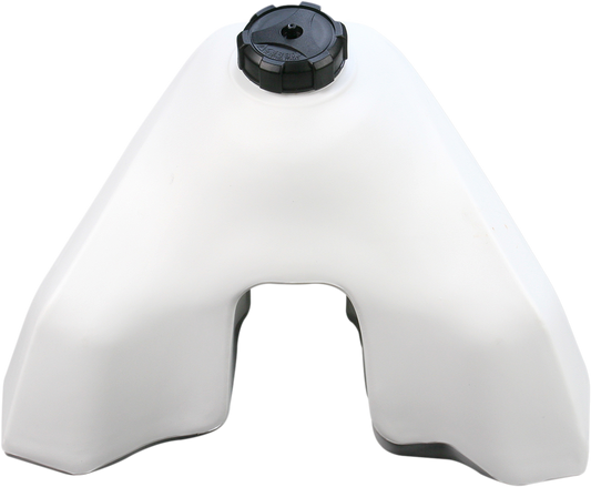 White Acerbis gas tank for Suzuki, 5.3-gallon capacity, motorcycle body part with brand markings, shown from side view.