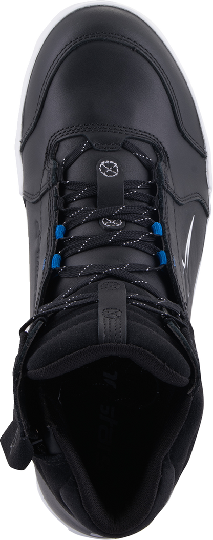 Alpinestars Chrome waterproof shoes in black and white, US size 14, featuring sleek design and durable construction.