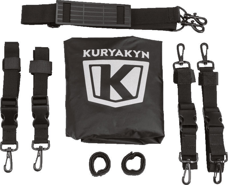 Kuryakyn Momentum Freeloader Duffle bag mounted on powersports sissy bar, featuring quick-mount design and durable storage for riding gear