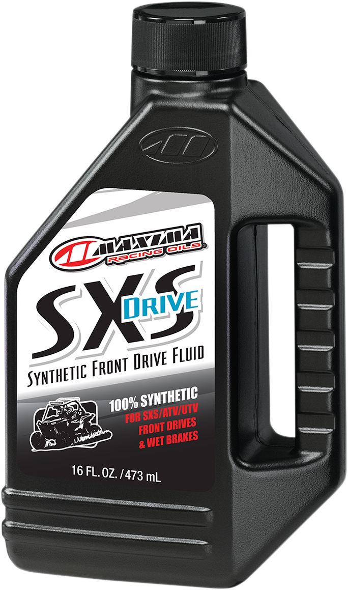 MAXIMA RACING OIL 80 WT SXS synthetic fluid bottle, 16 fl oz, with label displaying brand and product details.