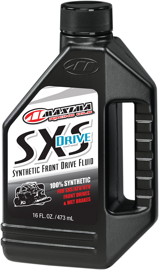 MAXIMA RACING OIL 80 WT SXS synthetic fluid bottle, 16 fl oz, with label displaying brand and product details.