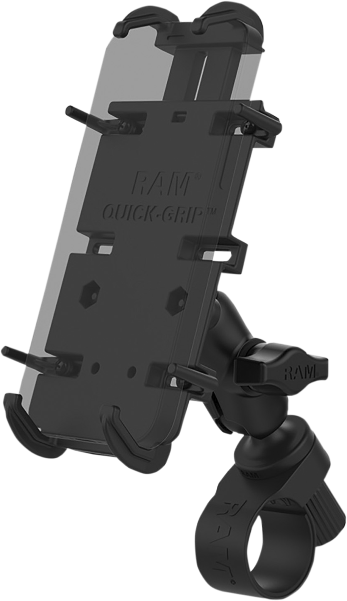 Bill's Exhausts RAM MOUNTS Quick-Grip Kit for large phones, engine-mounted phone holder with adjustable grip and secure mounting.