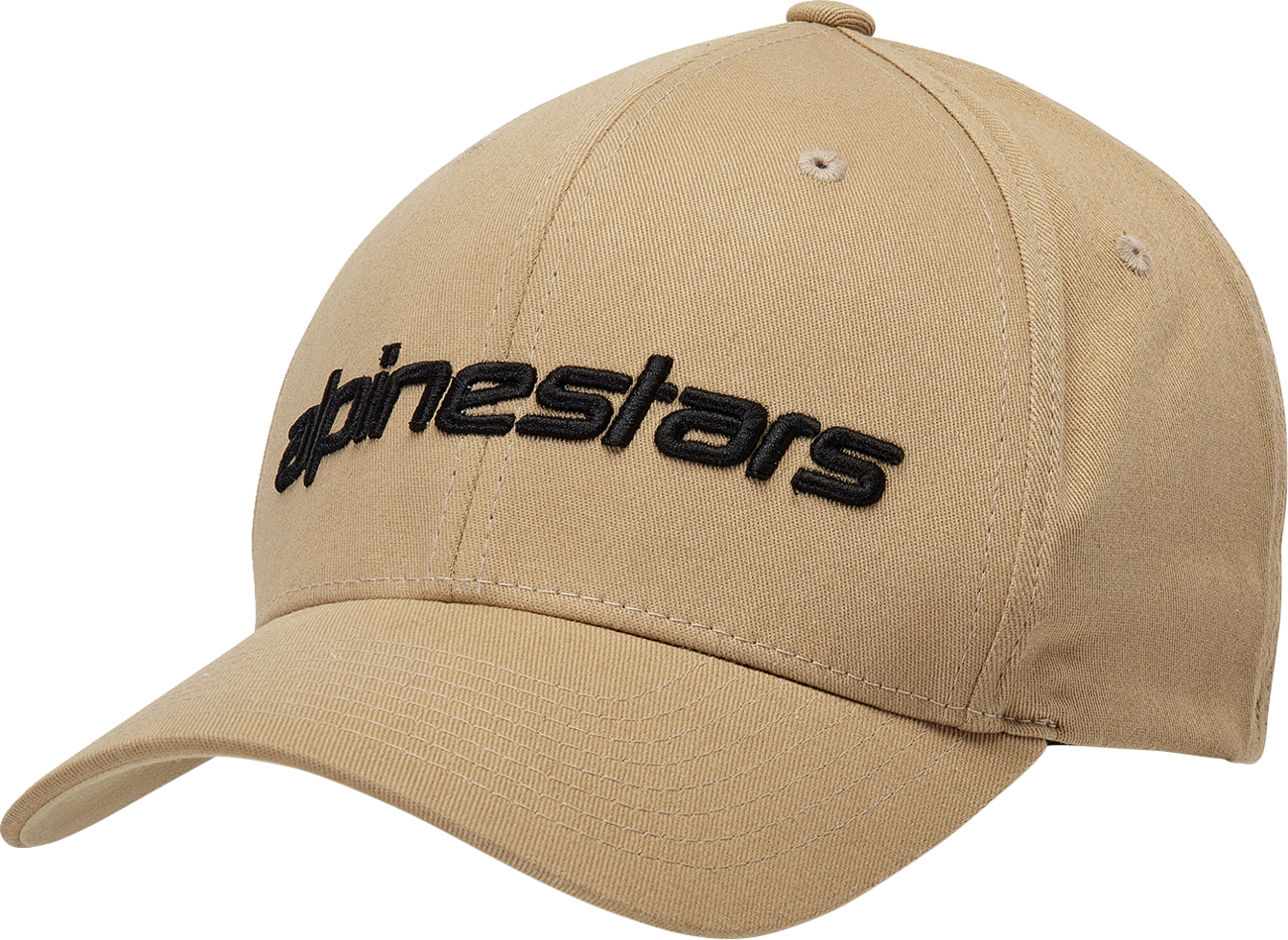 Alpinestars Linear Hat in Sand and Black, small/medium size, featuring the brand logo and sporty design.