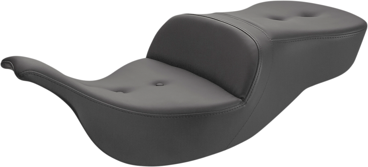 Black Saddlemens Pillow-Top Roadsofa Seat for FLH/FLT 1999-2007, featuring a comfortable padded design for motorcycle seats.