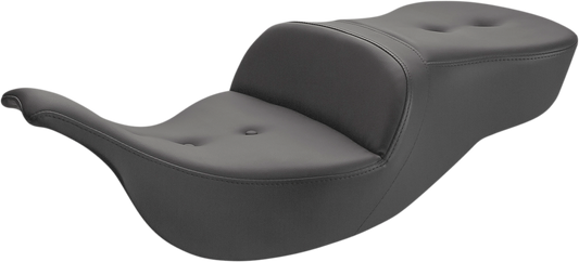 Black Saddlemens Pillow-Top Roadsofa Seat for FLH/FLT 1999-2007, featuring a comfortable padded design for motorcycle seats.