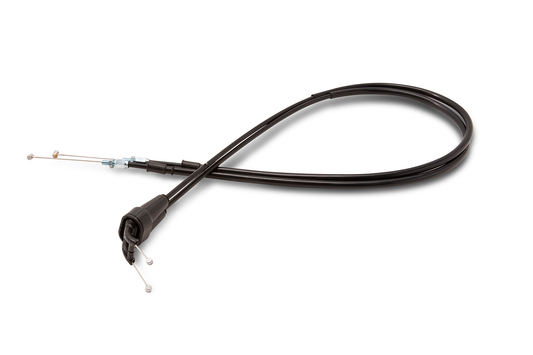 Motion Pro black vinyl throttle cable push-pull set for KTM and Husqvarna motorcycles, featuring durable construction and precise fit.