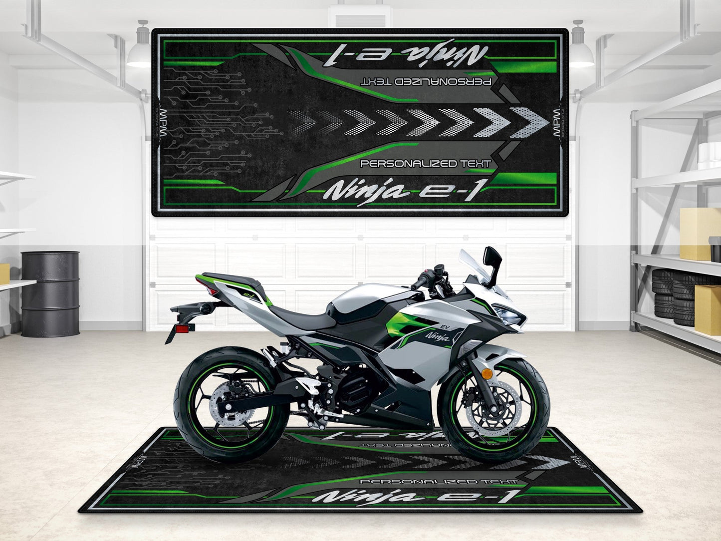 Designed Pit Mat for Kawasaki Ninja e-1 Motorcycle - MM7385 - Howling Moto