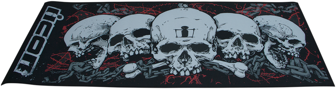 Large ICON Skull Absorbent Pit Pad by Bill's Exhausts, featuring a skull design for motorcycle pit stops.