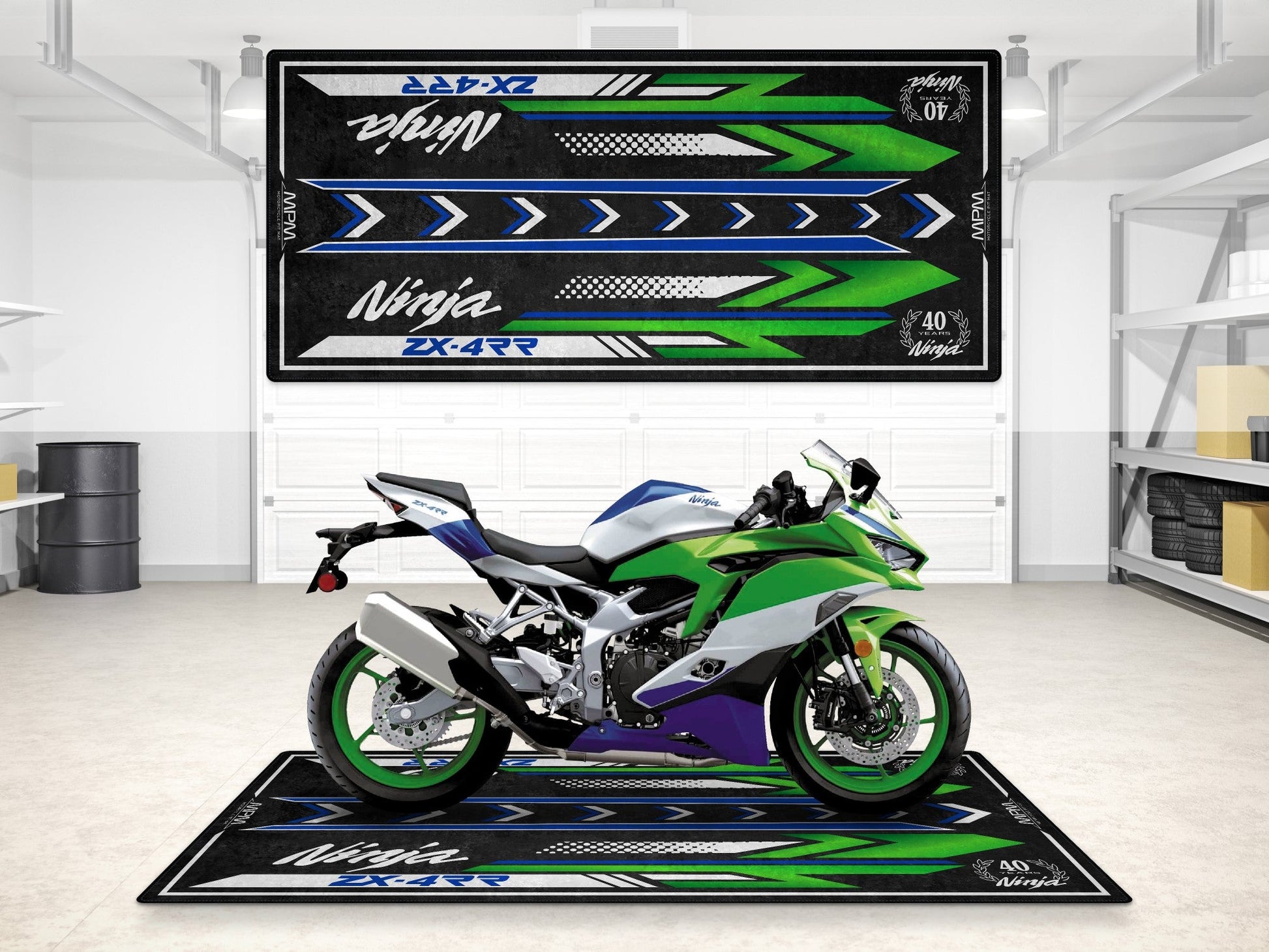 MPM Motorcycle Mat for Kawasaki Ninja ZX-4RR 40th Anniversary - MM7394 - Howling Moto