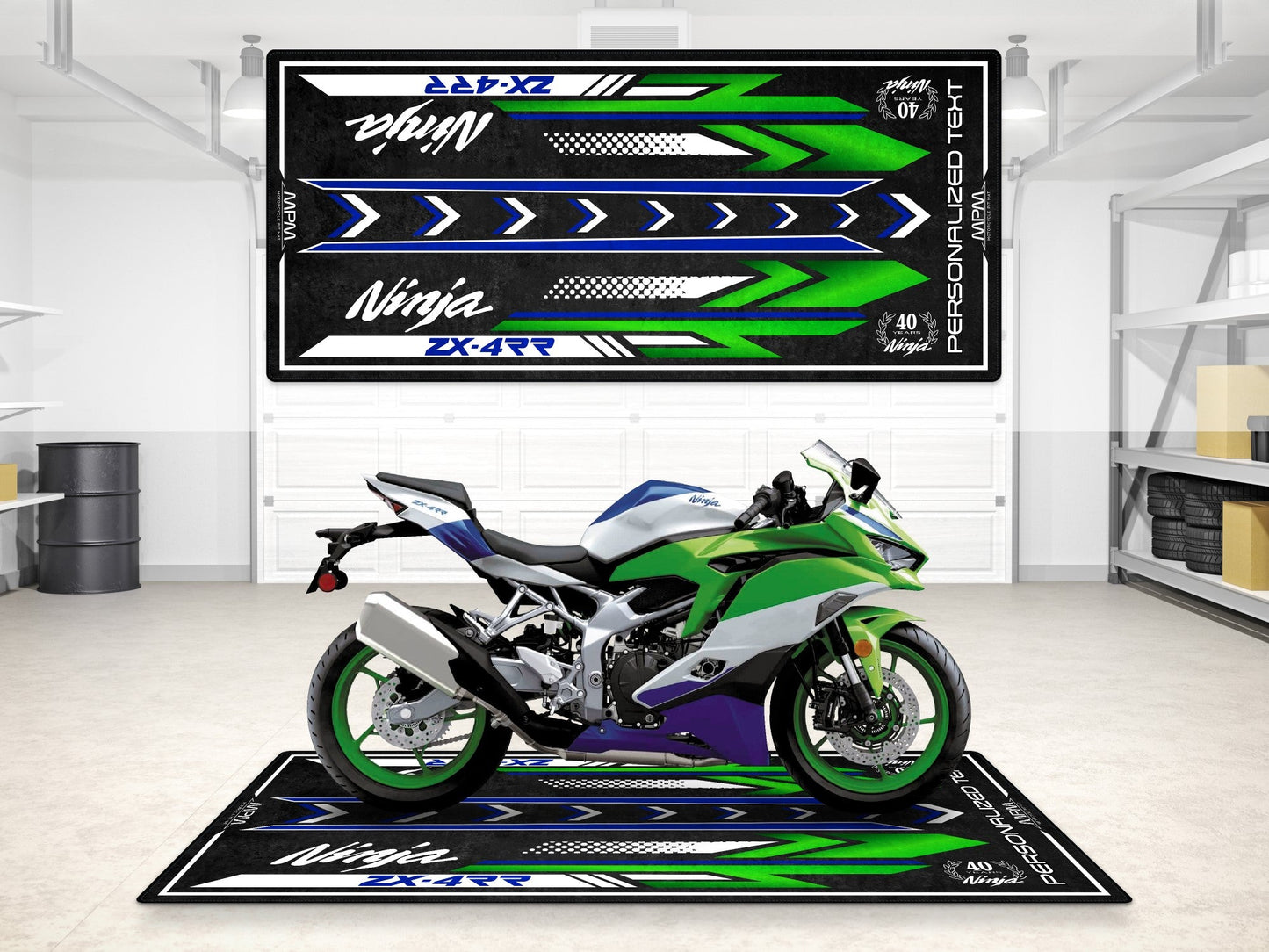 Designed Pit Mat for Kawasaki Ninja ZX-4RR 40th Anniversary Motorcycle - MM7394 - Howling Moto