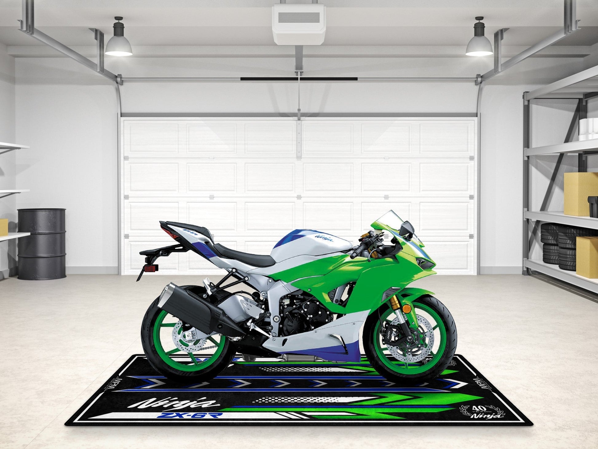 Designed Pit Mat for Kawasaki Ninja ZX-6R 40th Anniversary Motorcycle - MM7397 - Howling Moto