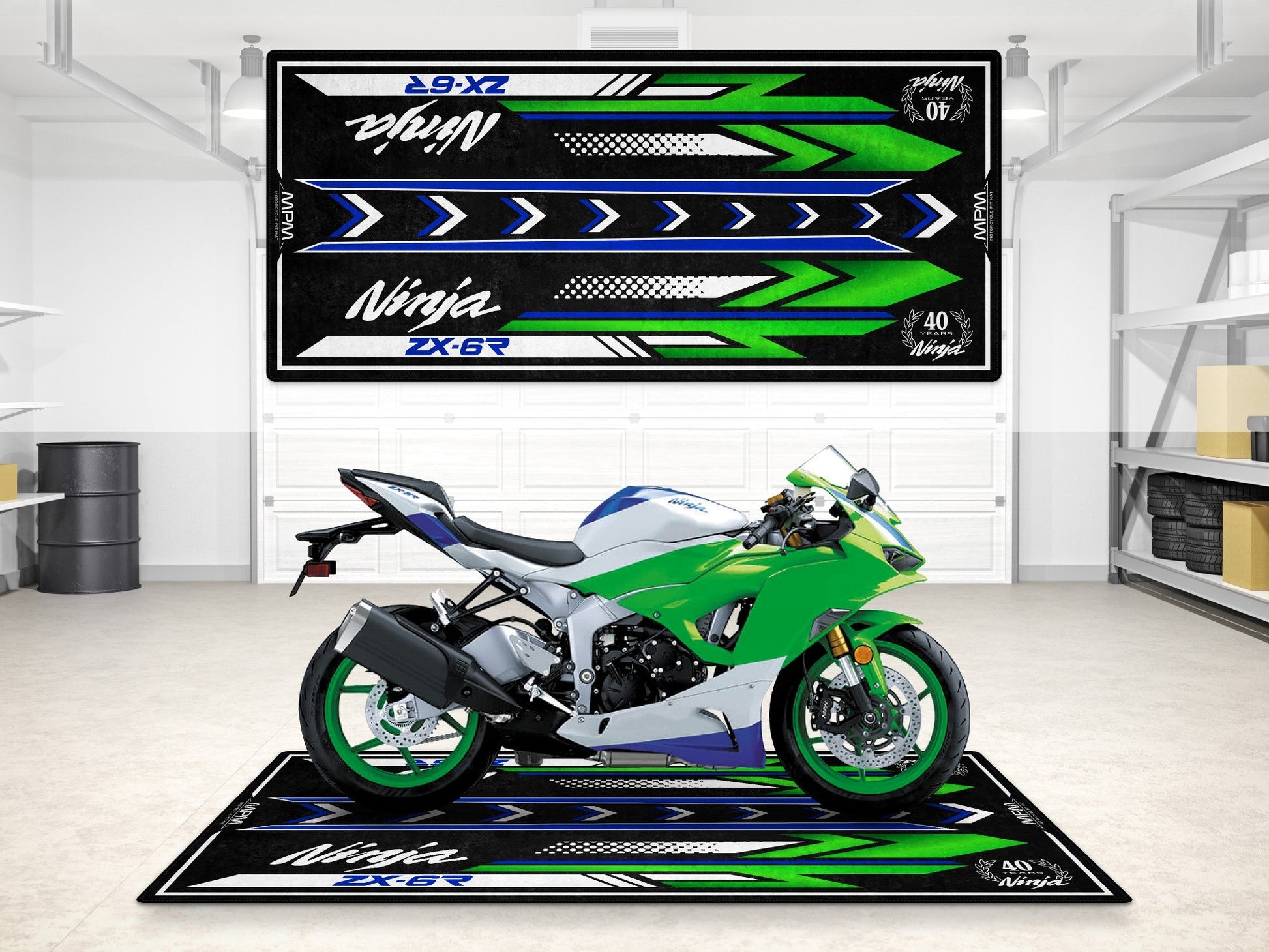 MPM Motorcycle Mat for Kawasaki Ninja ZX-6R 40th Anniversary - MM7397 - Howling Moto