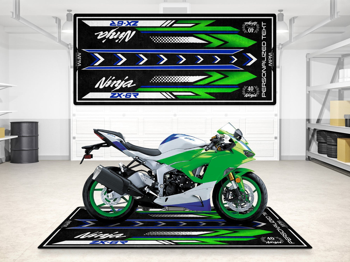 Designed Pit Mat for Kawasaki Ninja ZX-6R 40th Anniversary Motorcycle - MM7397 - Howling Moto