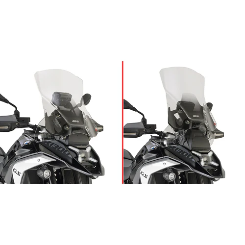 GIVI D5143ST motorcycle windshield for BMW, available in clear and smoked options, mounted on a motorcycle.