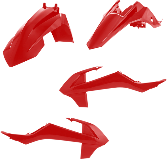 Red ACERBIS standard replacement body kit for motorcycles, designed for durability and a sleek appearance.