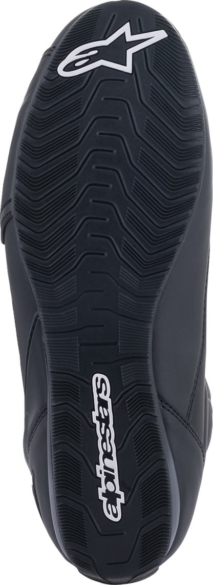 Black and gray Alpinestars Faster-3 Rideknit shoes, US size 7, featuring lightweight design and sporty style.