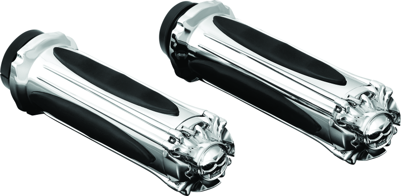 Kuryakyn Zombie Grips Throttle-By-Wire Chrome for powersports motorcycles, showing sleek chrome grips on handlebar.