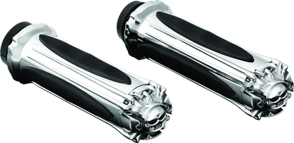 Kuryakyn Zombie Grips Throttle-By-Wire Chrome for powersports motorcycles, showing sleek chrome grips on handlebar.