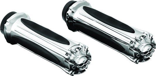 Kuryakyn Zombie Grips Throttle-By-Wire Chrome for powersports motorcycles, showing sleek chrome grips on handlebar.