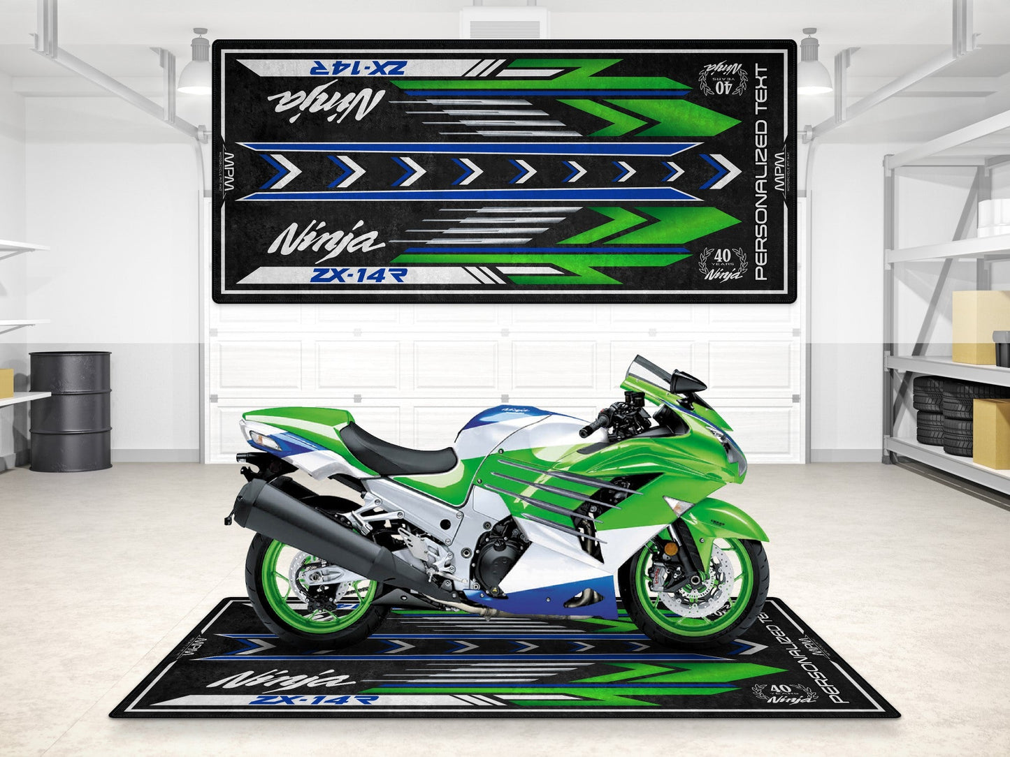 Designed Pit Mat for Kawasaki Ninja ZX-14R 40th Anniversary Motorcycle - MM7402 - Howling Moto