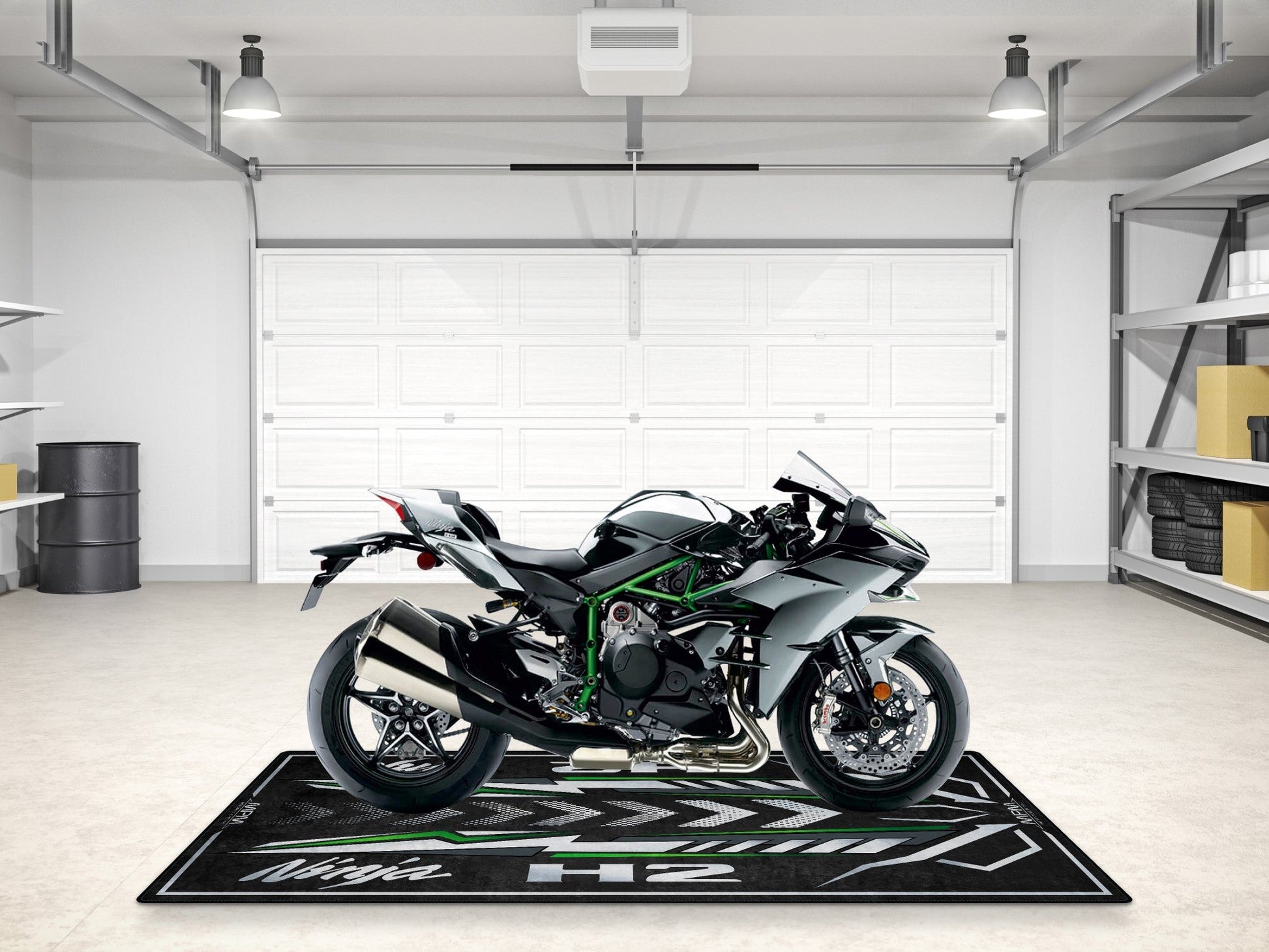 Designed Pit Mat for Kawasaki Ninja H2 Motorcycle - MM7405 - Howling Moto