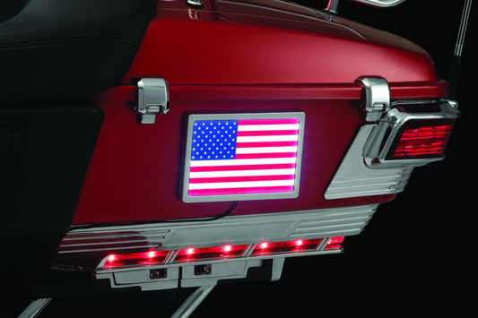 Kuryakyn Freedom Flag LED 4x6 inch chrome flag with patriotic design for powersports vehicles, featuring bright LED lighting.
