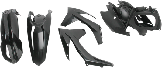 Acerbis black standard replacement motorcycle body kit, displayed on a neutral background, showcasing its sleek design.