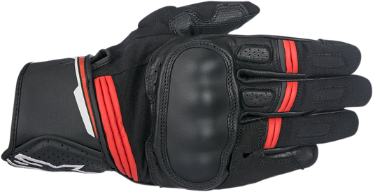 Alpinestars Booster Gloves in black and red, size XL, showing the motorcycle gloves with padded knuckles and adjustable wrist strap.