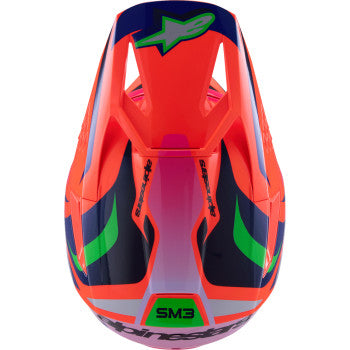 Youth ALPINESTARS SM3 helmet in gloss orange fluo with purple and pink accents, large size, featuring the Deegan design.