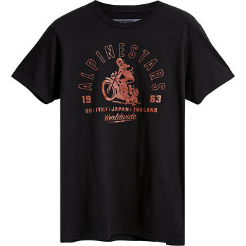 Black ALPINESTARS Sander T-Shirt in medium size, featuring the brand logo on the front, laid flat for display.