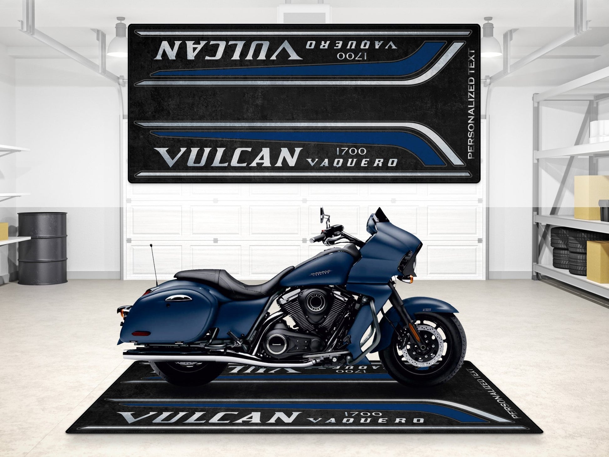 Designed Pit Mat for Kawasaki Vulcan 1700 Vaquero Motorcycle - MM7429 - Howling Moto