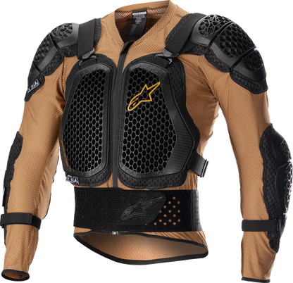 Alpinestars Bionic Action V2 Protection Jacket in camel and black, 2XL, featuring armored panels and adjustable straps.