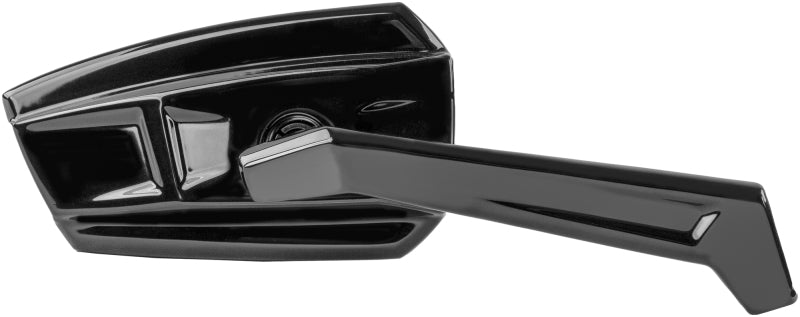 Kuryakyn Enygma Gloss Black motorcycle mirrors for power sports bikes, showing sleek, reflective mirror surfaces and mounting hardware.