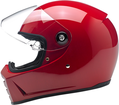 Bill's Exhausts BILTwell Lane Splitter helmet in gloss blood red, XL size, with a sleek motorcycle helmet design.