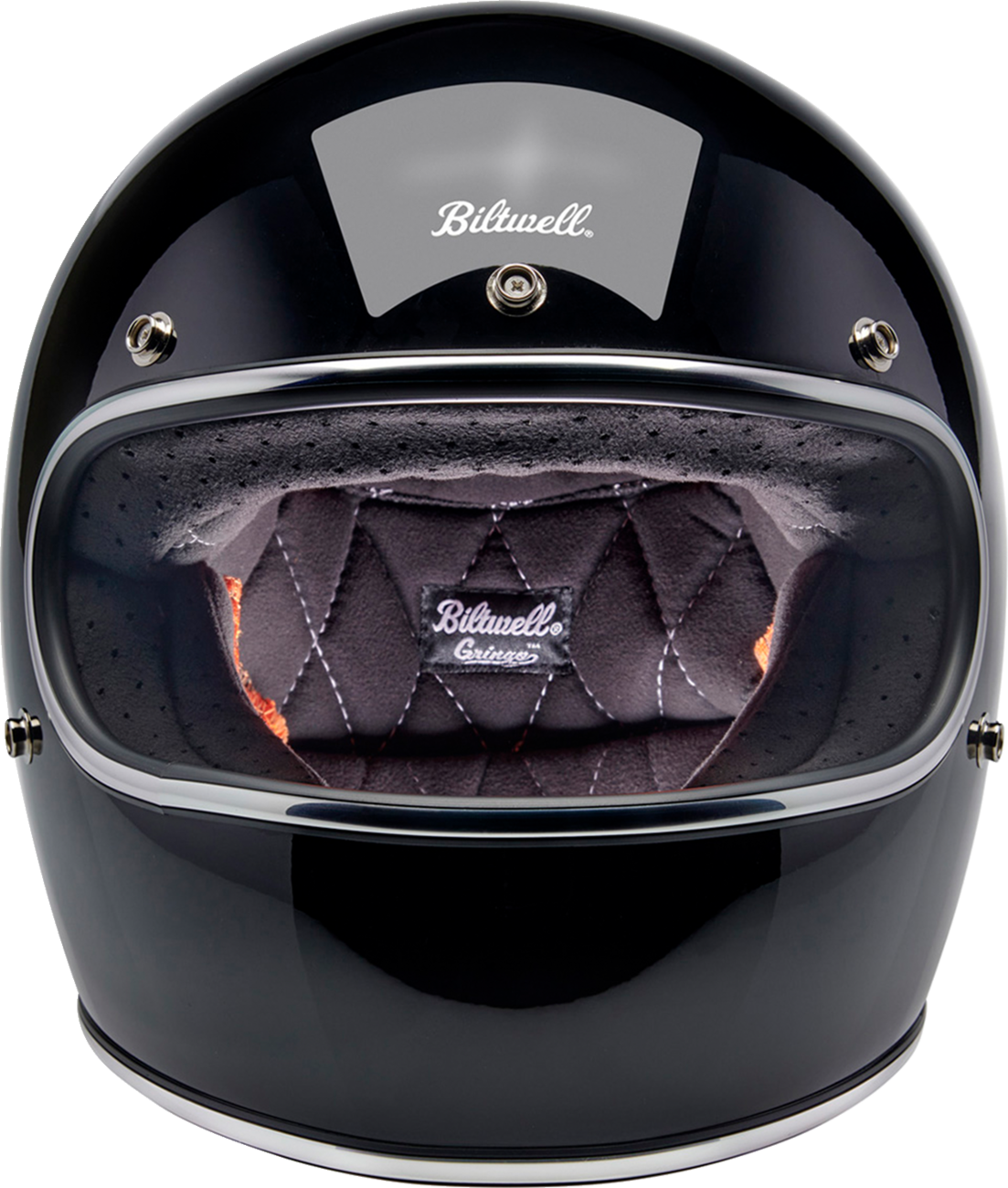 Gloss black BILTWELL Gringo helmet in 2XL size, featuring a sleek, shiny finish and aerodynamic design for motorcycle riding safety.