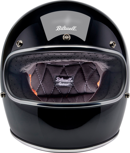 Gloss black BILTWELL Gringo helmet in 2XL size, featuring a sleek, shiny finish and aerodynamic design for motorcycle riding safety.