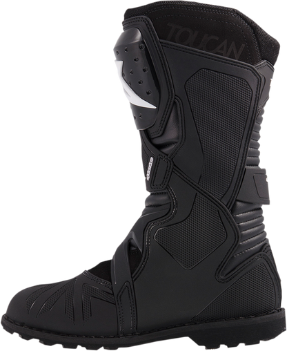 Alpinestars Toucan Gore-Tex motorcycle boots in black, US 10, featuring protective design and durable waterproof Gore-Tex material.