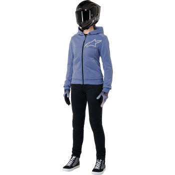 Alpinestars Stella Chrome v2 Sport Hoodie in blue violet and white, XL size, featuring stylish athletic design and breathable fabric.