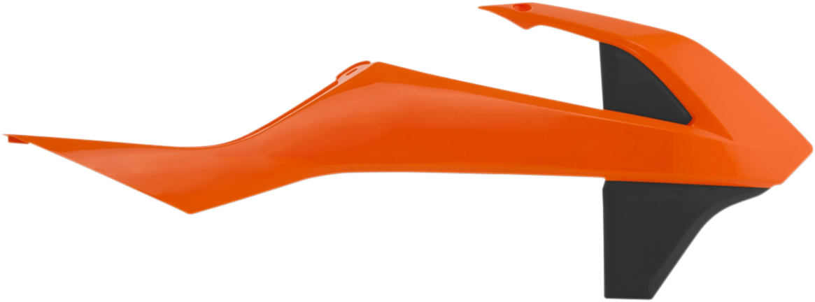 ACERBIS radiator shrouds in orange and black, designed for motorcycle body protection, with visible mounting points and sleek finish.