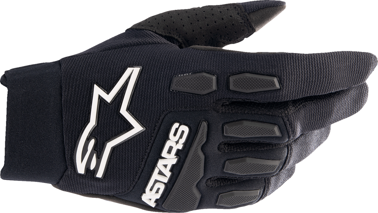 Alpinestars Full Bore XT gloves in black, size 2XL, showing the durable motorcycle glove with textured palm and adjustable wrist strap.